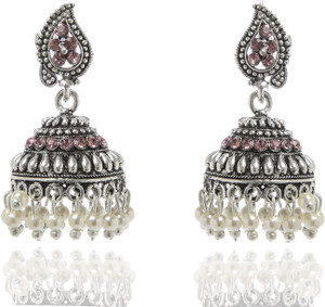 GoldNera Amazing Pink Color Antique Silver Alloy Jhumki Earring