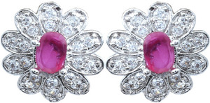 Waama Jewels Red Colored Gemstone Setting Fashion Jewellery For Women Daily Wear Gift Girlfriend Cubic Zirconia Copper Stud Earring