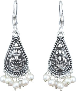 Waama Jewels Beautiful White Pearl Silver Plated Dangle & Drop For Women & Girls Pearl Brass Dangle Earring