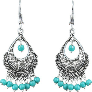 Waama Jewels Turquoise Color College Wear Dangle & Drop for Girl Artificial Jewellery Vintage Fashion Pearl Brass Dangle Earring