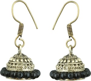 Waama Jewels Black gold Plated back Push Style for women Party Wear hippie Pearl Brass Jhumki Earring