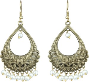 Waama Jewels Elegant Pair Of Earring Adorned With White Pearl Pearl Brass Dangle Earring