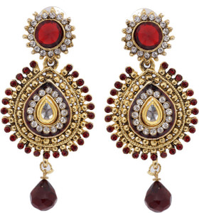 Hyderabadi Abhushan Leaf Cubic Zirconia, Pearl Alloy Drop Earring