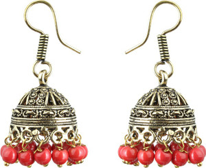 Waama Jewels Red Festive Wear for Girl ethnic jewellery Pearl Brass Jhumki Earring
