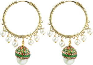 The Jewel Box Enamel Bali Cubic Zirconia Brass Hoop Earring