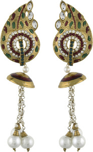 Dimple Creation leaf style with pearl latkan Alloy Drop Earring