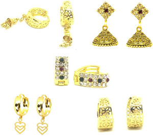 GoldNera Combo of 5 Designer Alloy Jhumki Earring