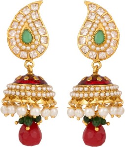Rajwada Arts Traditional Red And Green Color Brass Jhumki Earring