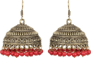 Saadgi Red Beads Polki Alloy, Metal Jhumki Earring