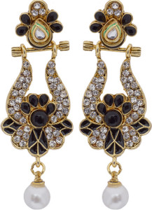 Hyderabadi Abhushan Flower Cubic Zirconia, Pearl Alloy Drop Earring