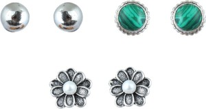 Waama Jewels Three Beautiful Studs Combination For College Wear, Festive Wear, Party Wear Combo Pearl Brass Stud Earring