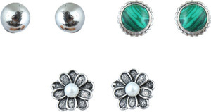 Waama Jewels Three Beautiful Studs Combination For College Wear, Festive Wear, Party Wear Combo Pearl Brass Stud Earring