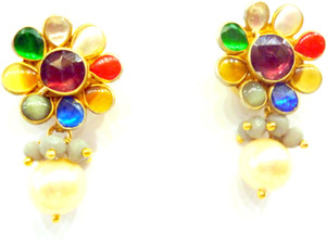Prism Jewels Navratan Tops Turquoise Alloy Drop Earring
