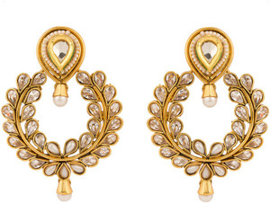 Rajwada Arts Floral Design with White stones Brass Dangle Earring