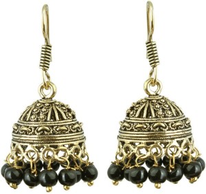 Waama Jewels Black Wedding Wear for Women Official Jewellery Pearl Brass Jhumki Earring