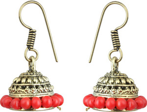 Waama Jewels Red gold Plated back Push Style for girl Wedding Mothers Day Gift Pearl Brass Jhumki Earring