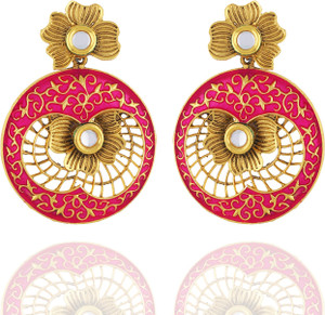 One Stop Fashion Traditional Gold Colour with Pink Enamel Alloy Drop Earring
