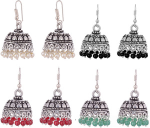 The Trendy Trendz German Silver Dangle Jhuma Combo White Metal Earring Set