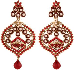 I Jewels Traditional Gold Plated Stone Alloy Chandelier Earring