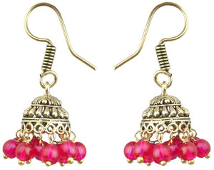 Waama Jewels Pink Pearl Gold Plated back Push Style for Women Pearl Brass Jhumki Earring