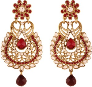 I Jewels Traditional Gold Plated Kundan & Stone Alloy Chandelier Earring