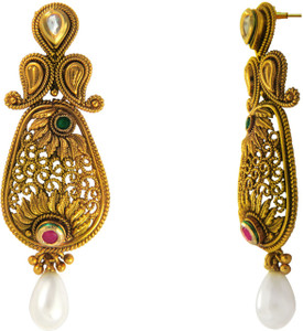 Donna Green Red Floral Paisley Crystal Brass, Alloy Drop Earring