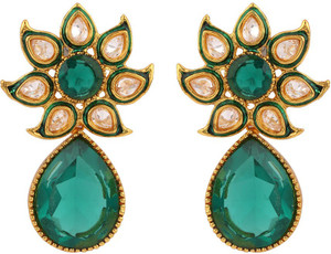 Rajwada Arts Green Stones With Enamel Brass Drop Earring