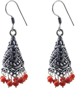 Silver Ice Antique RED Stone Sterling Silver Jhumki Earring