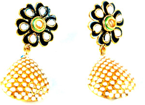 Grandiose Meenakari Kundan Flower Pearl Alloy Drop Earring