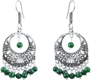 Waama Jewels Green Festive Wear for Girl Gift For Wife Pearl Brass Chandelier Earring