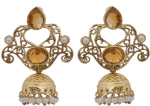 Hyderabadi Abhushan Crown Cubic Zirconia, Pearl Alloy Jhumki Earring