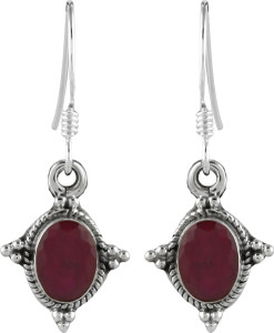 Abhooshan Precious Stone Ruby Sterling Silver Dangle Earring
