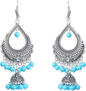 Waama Jewels Turquoise Pearl Silver Plated Chandelier Bali For Party wear Christmas Gift New Year Gift Pearl Brass Dangle Earring
