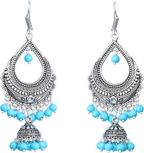 Waama Jewels Turquoise Pearl Silver Plated Chandelier Bali For Party wear Christmas Gift New Year Gift Pearl Brass Dangle Earring