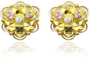 Standard Jeweller Multicolor Flower Yellow Gold 22kt Cubic Zirconia Stud Earring