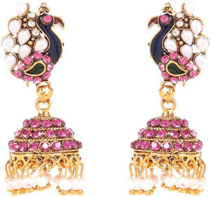 GoldNera Pink Peacock Alloy Jhumki Earring