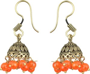 Waama Jewels Elegant Pair Of earring Adorned With Orange Pearls Pearl Brass Jhumki Earring