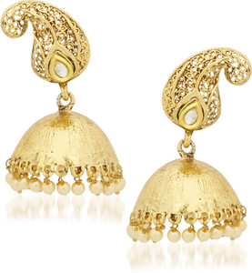 Amaal Golden Plated Copper Traditional For Women E Pearl Alloy, Brass, Copper Jhumki Earring