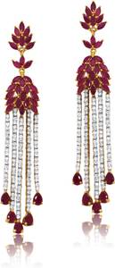 Mahi Red Floral Crystal, Ruby Alloy, Brass Dangle Earring