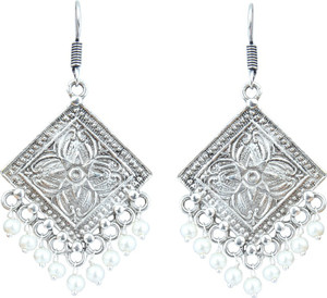 Waama Jewels White Silver Plated back Push Style Gemstone made and for wife Party Wear Anniversary Gift Pearl Brass Dangle Earring