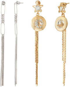 Jazz Jewellery Long Chain and Diamond Studded Brass, Alloy Earring Set