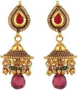 Rajwada Arts Ethnic Red And Green Color Brass Jhumki Earring
