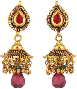 Rajwada Arts Ethnic Red And Green Color Brass Jhumki Earring