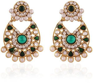 Rich Lady Exotic Green Pearl Gold Plated Green Alloy Chandbali Earring
