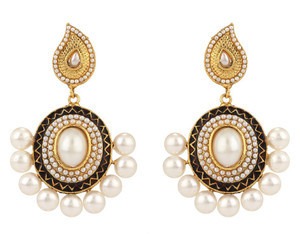Rajwada Arts Black Enamel With White Stones Brass Drop Earring