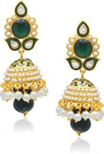 VK Jewels Gold And Green Drop Cubic Zirconia Alloy Jhumki Earring
