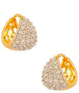 Bandish American Diamond Gold toned Samosa Bali Cubic Zirconia Alloy Huggie Earring