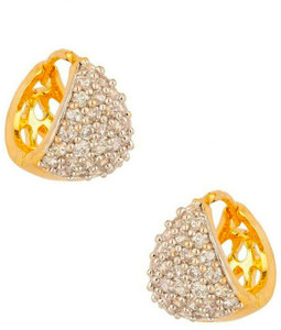 Bandish American Diamond Gold toned Samosa Bali Cubic Zirconia Alloy Huggie Earring
