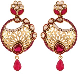 I Jewels Traditional Kundan & Meenakari Alloy Chandbali Earring