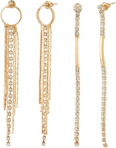 Jazz Jewellery Long Chain and Diamond Studded Brass, Alloy Earring Set